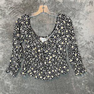 Women Ditzy Floral Boho Cottage Peasant Bloomcore Cropped Smocked Top M NWT